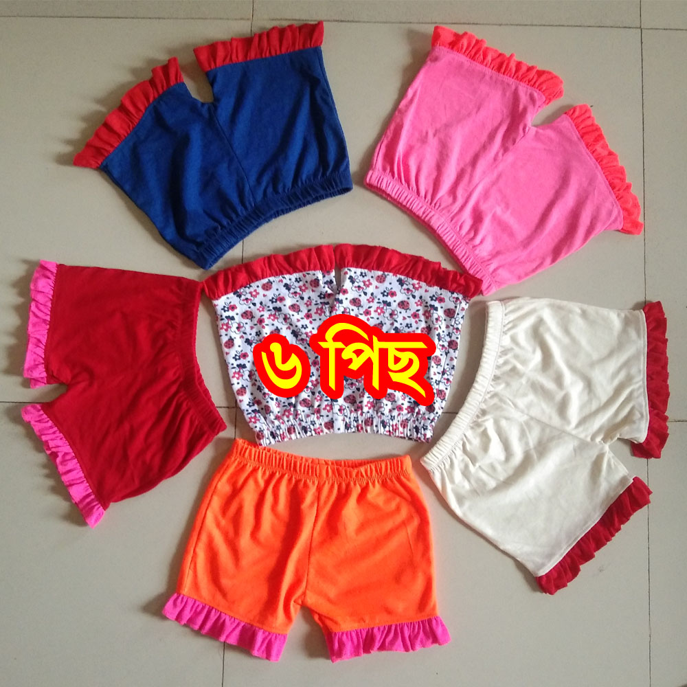 6 Pieces Multi Color girls Half Pant