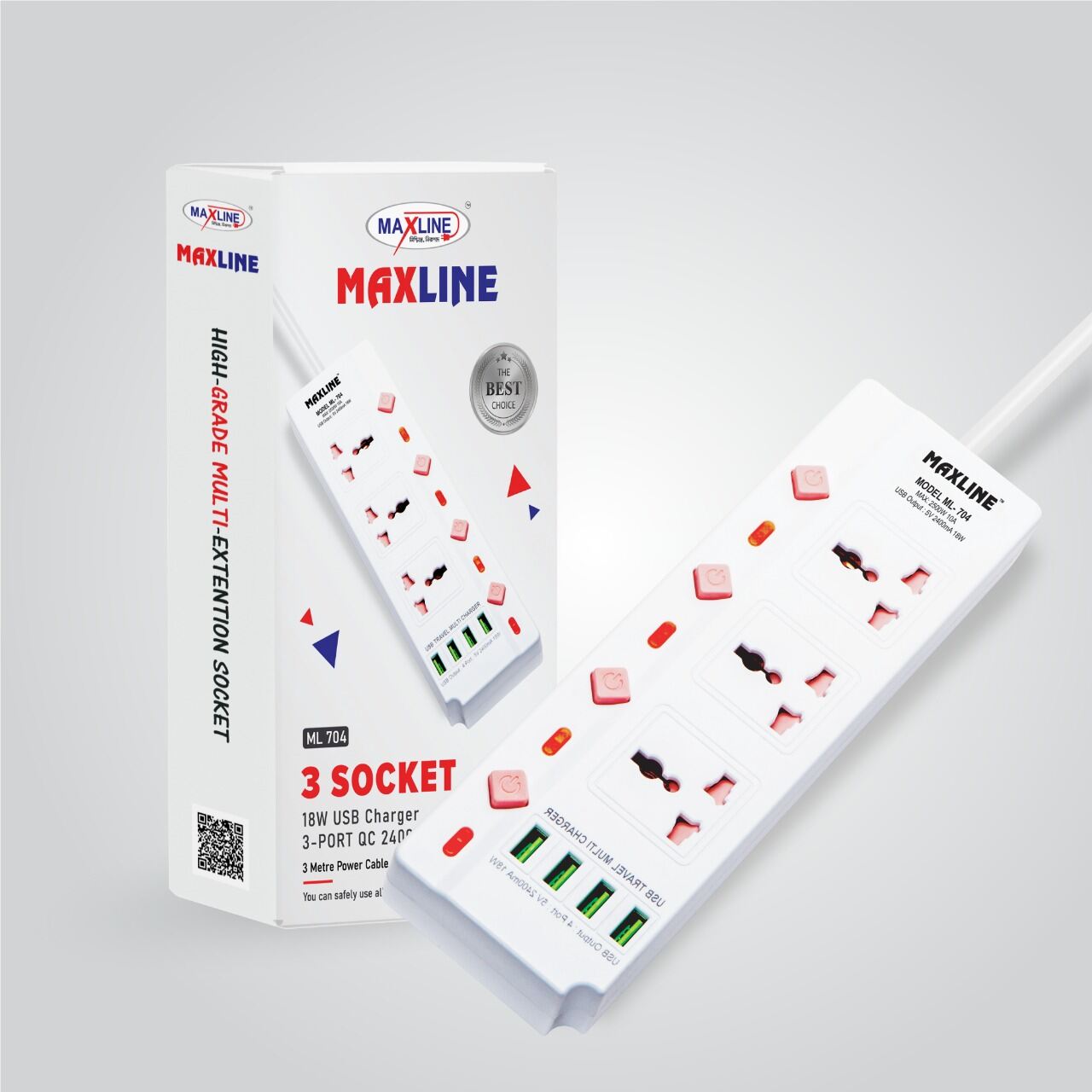 MaxLine ML-704, 4 Port USB, 7 Outlets Multiplug Charger