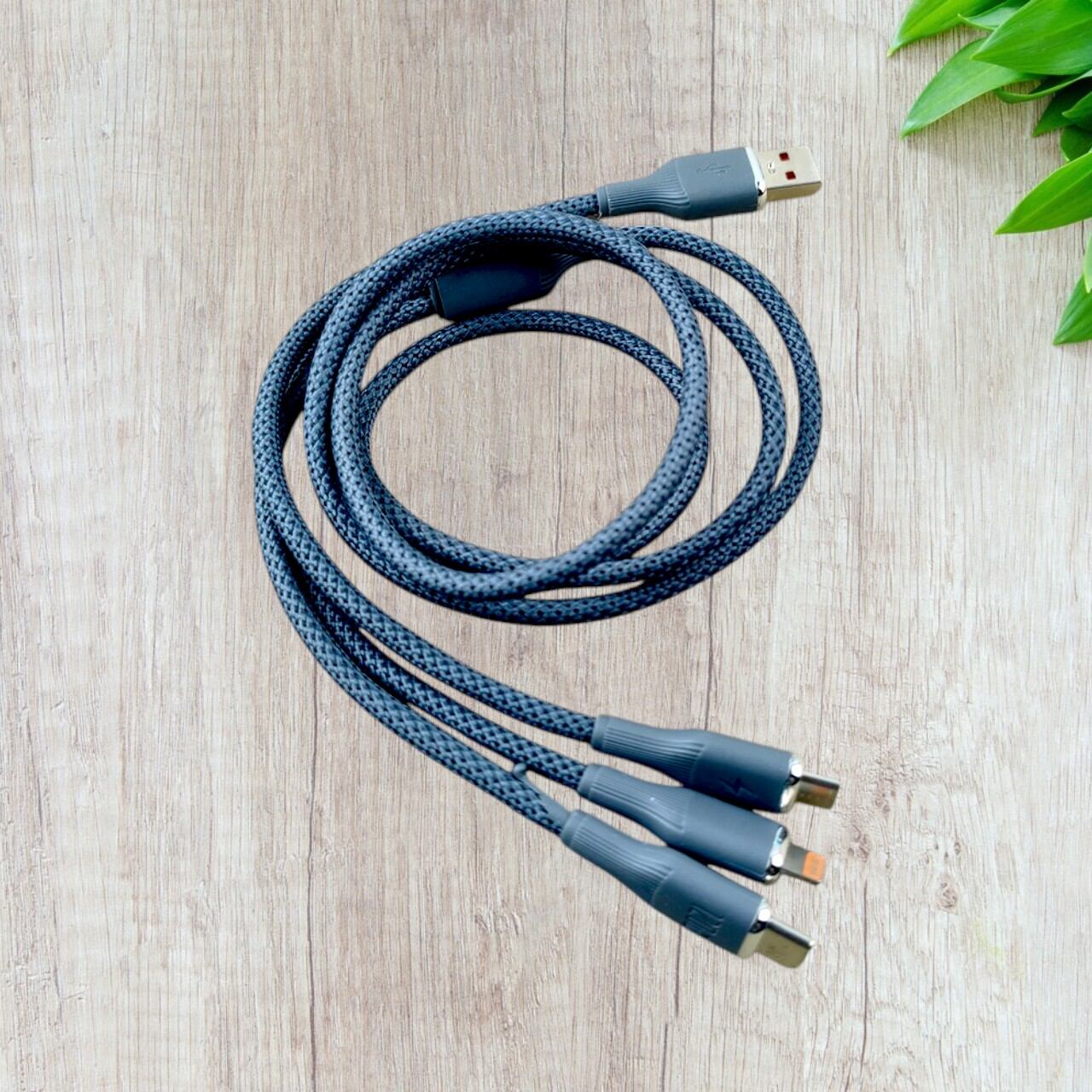 One-For-Three Type-C, Micro & Lighting Fast Charging Data Cable 100W 1.2M