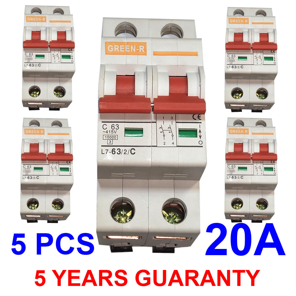 Circuit Breakers 20A MCB DP Green-R 5 PCS.