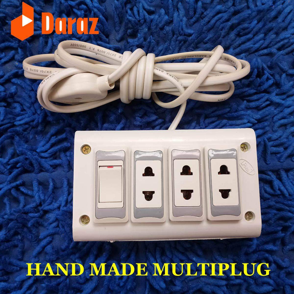 Hand made Multiplug (Heavy Duty + Long lusting) 3 Point with Switch and 10 Feet 23/76 100% Copper cable