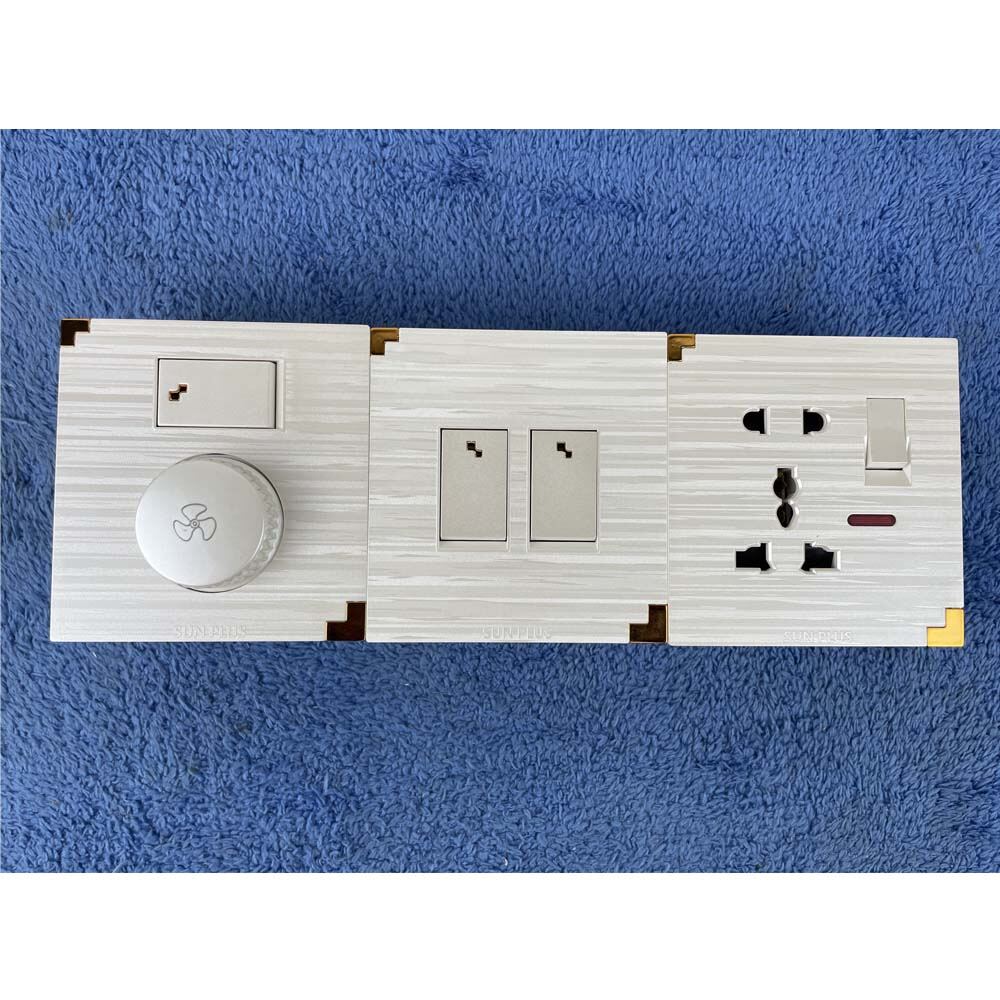 Electric Gang Switch Board Combo Package 2 Gang Switch, 5 Pin Socket with Dimmer/ Regulator Sunplus 5Y Guaranty
