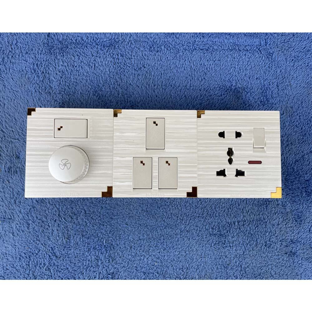Electric Gang Switch Board Combo Package 3 Gang Switch, 5 Pin Socket with Dimmer/ Regulator Sunplus 5Y Guaranty