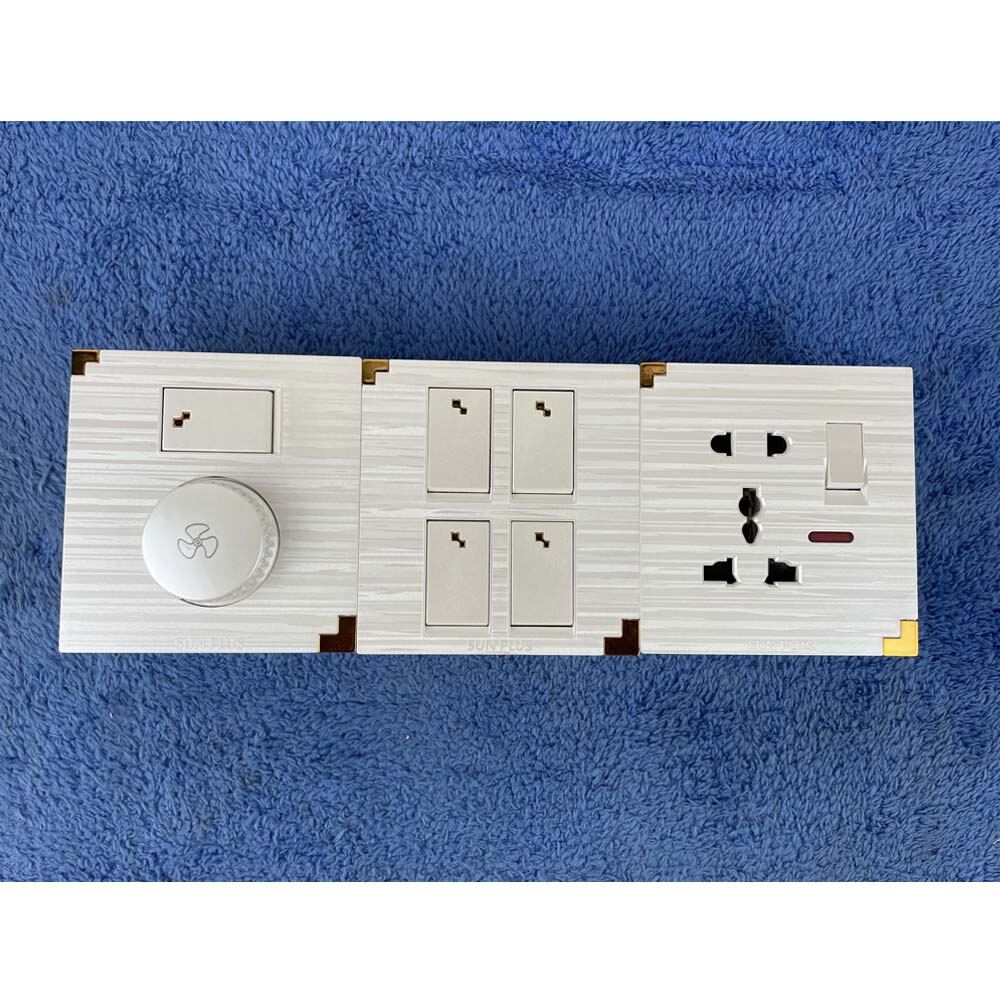 Electric Gang Switch Board Combo Package 4 Gang Switch, 5 Pin Socket with Dimmer/ Regulator Sunplus 5Y Guaranty